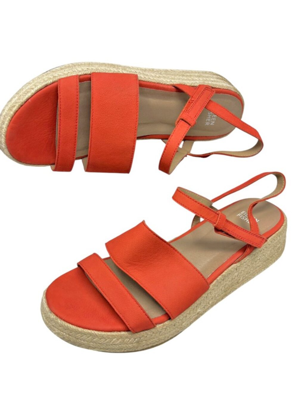 Eileen Fisher Devi Orange Leather Espadrille Platform Sandals